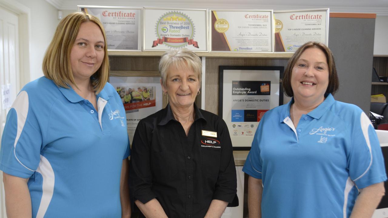 WINNERS ARE GRINNERS: Gearing up for the NESA awards gala are (from left) Angie's Domestic Duties officer manager Ashlea Mcnellee, HELP Employment and Training direct placement specialist Vinita Saunders and award nominee Angela 'Angie' Brown. Picture: Rhylea Millar