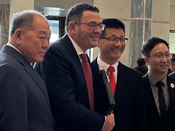 Former Victorian premier Daniel Andrews received a rockstar welcome at Parliament House in Canberra, where Chinese Premier Li Qiang was having high-level meetings with Anthony Albanese. Picture: Jade Gailberger