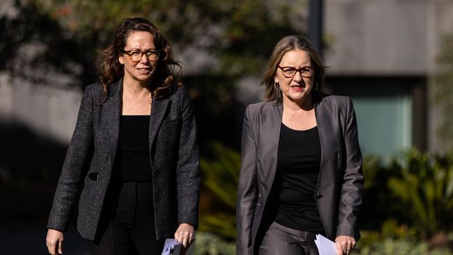 Treasurer Jaclyn Symes (left) and Victorian Premier Jacinta Allan will face an angry mob of firefighters outside Parliament as they deliver Tuesday’s budget.