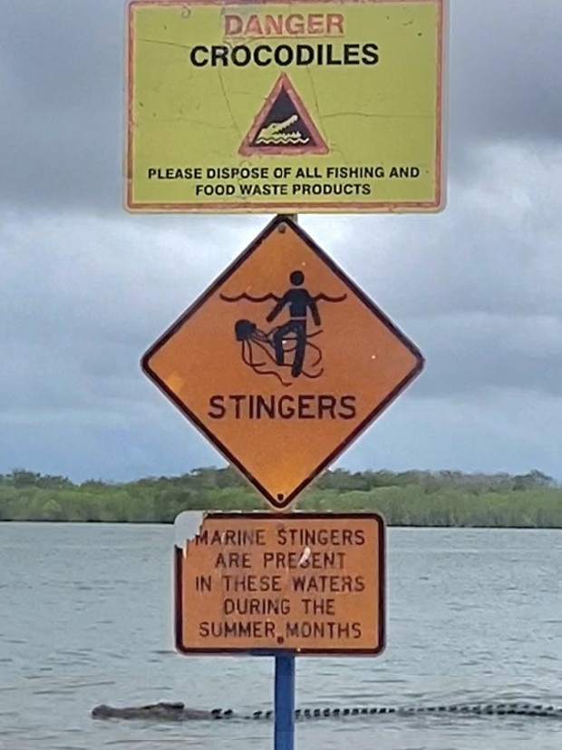 Aurukun Shire Council put out an alert early in 2024 after a large crocodile was spotted near the boat ramp again. Picture: Aurukun Shire Council