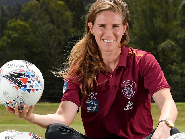 Roar and Matildas star Elise Kellond-Knight poses for a photograph at the Samford Rangers Football Club grounds in Samford. Saturday November 2, 2019. (AAP image, John Gass)