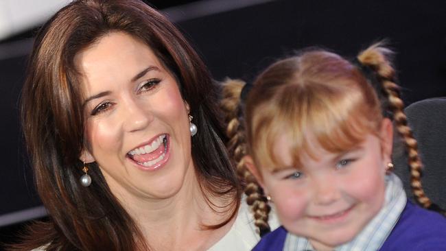 Crown Princess Mary of Denmark with six-year-old Thalia Cheail at an event for the Alannah and Madeline Foundation in Melbourne in 2011. Picture: William West