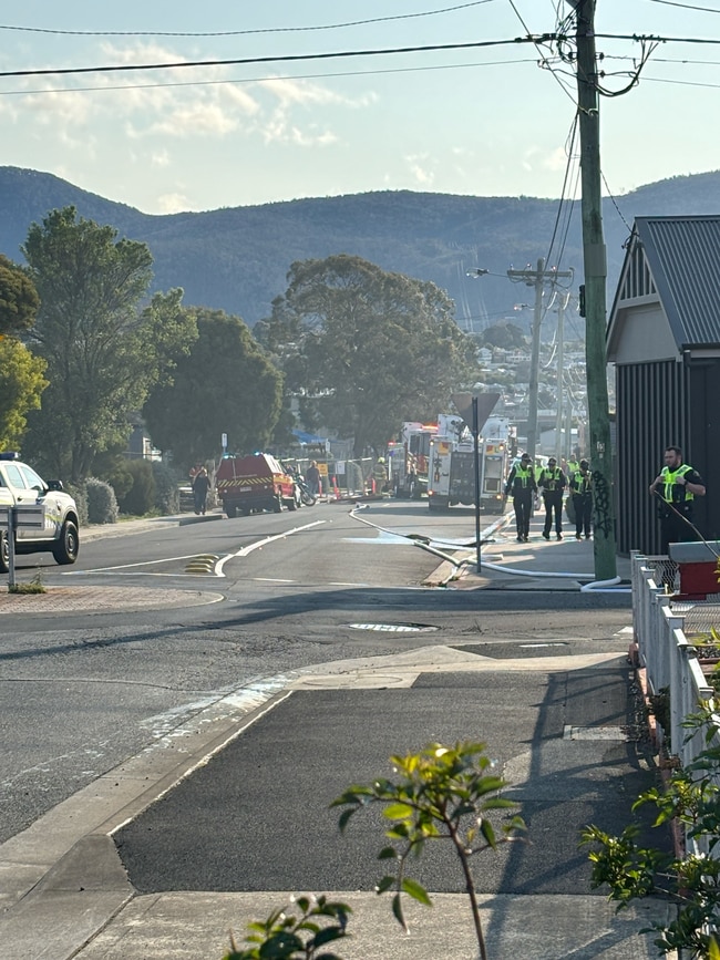 Emergency services respond to Hopkins St, Moonah fire. Picture Michelle Berry