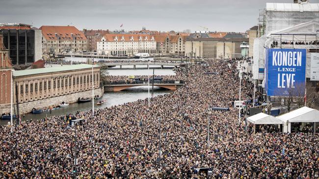 Partial view shows the huge crowd of well wishers at Christiansborg Palace Square in Copenhagen, Denmark. Picture: AFP