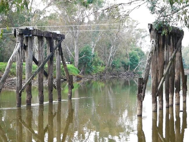 Old Goulburn River Bridge, Seymour, June 24 2024.  Mitchell Shire Council has frustrated residents with its decision to restore a rotting, heritage listed bridge in Seymour, allowing it to take priority over desperately needed road renewal projects. Picture: Grace Frost