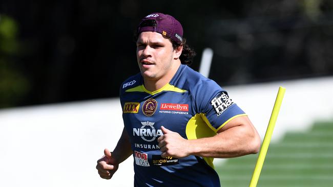 Brisbane Broncos player James Roberts is seen during training in Brisbane, Tuesday, August 28, 2018. The Broncos will clash with the Manly Sea Eagles in their final home and away round of the season at Suncorp Stadium on Sunday. (AAP Image/Dan Peled) NO ARCHIVING