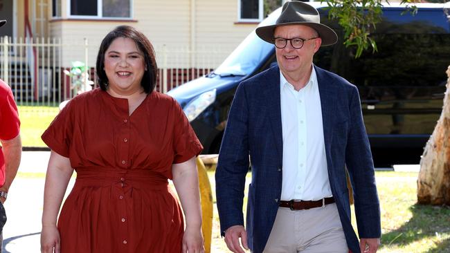Labor’s new candidate for the seat of Moreton Julie-Ann Campbell with Anthony Albanese. Picture NewsWire / David Clark