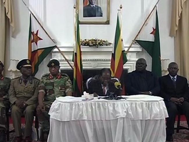 Footage of the broadcast of Zimbabwe Broadcasting corporation (ZBC) shows President Robert Mugabe delivering a speech in Harare, following a meeting with army chiefs who have seized power. Picture: ZBC/AFP