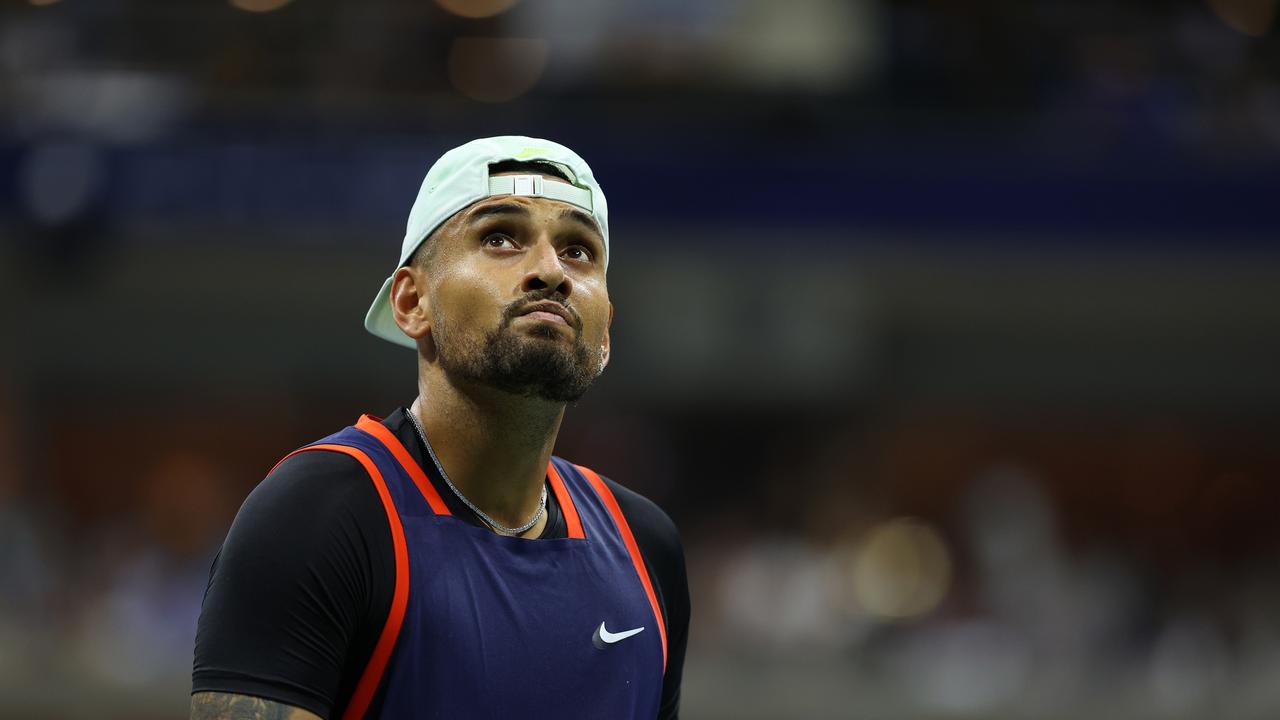 NEW YORK, NEW YORK - SEPTEMBER 04: Nick Kyrgios of Australia celebrates against Daniil Medvedev during their Men's Singles Fourth Round match on Day Seven of the 2022 US Open at USTA Billie Jean King National Tennis Center on September 04, 2022 in the Flushing neighborhood of the Queens borough of New York City. (Photo by Mike Stobe/Getty Images)