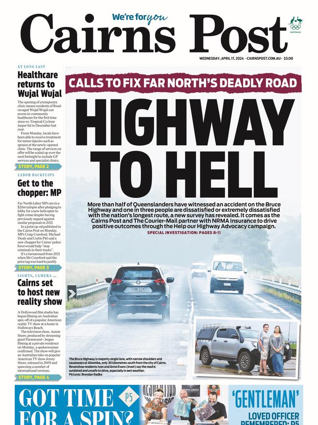 A Cairns Post front page in April that was part of the road improvement campaign.