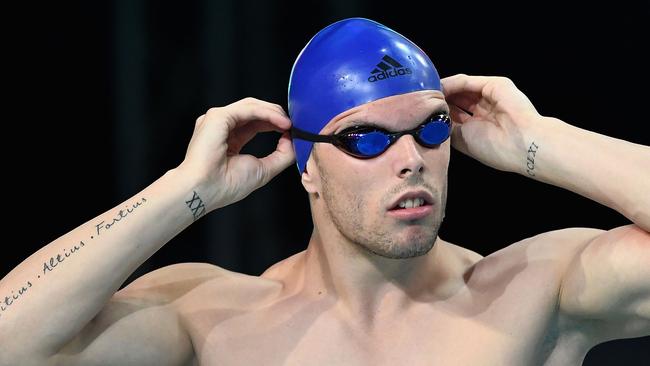 Kyle Chalmers prepares to race in the men’s 100m freestyle in Brisbane.