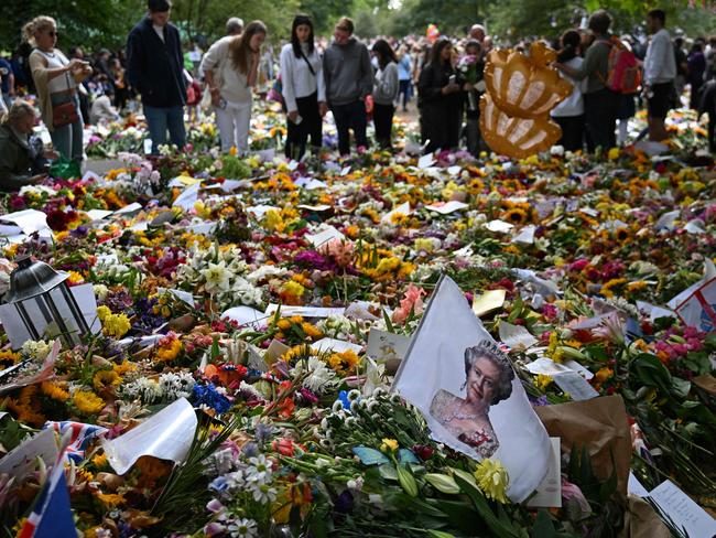 Floral tributes left in honour of the Queen in London. Picture: AFP.