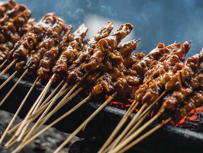 Chicken satay with spicy peanut sauce.