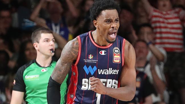 Antonius Cleveland of the 36ers reacts during the round 12 NBL match between Adelaide 36ers and South East Melbourne Phoenix at Adelaide Entertainment Centre. (Photo by Sarah Reed/Getty Images)