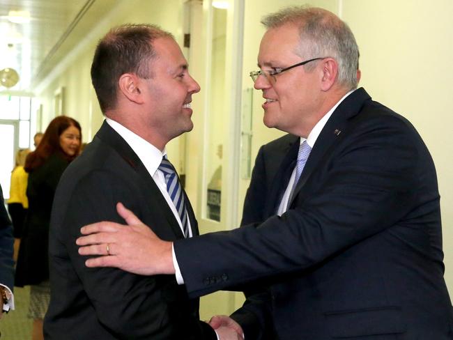 Josh Frydenberg and new PM, ScoMo. Picture: Ray Strange.