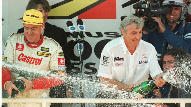 Nobody has as many Bathurst wins as the legendary Peter Brock (R). Picture: Brett Faulkner