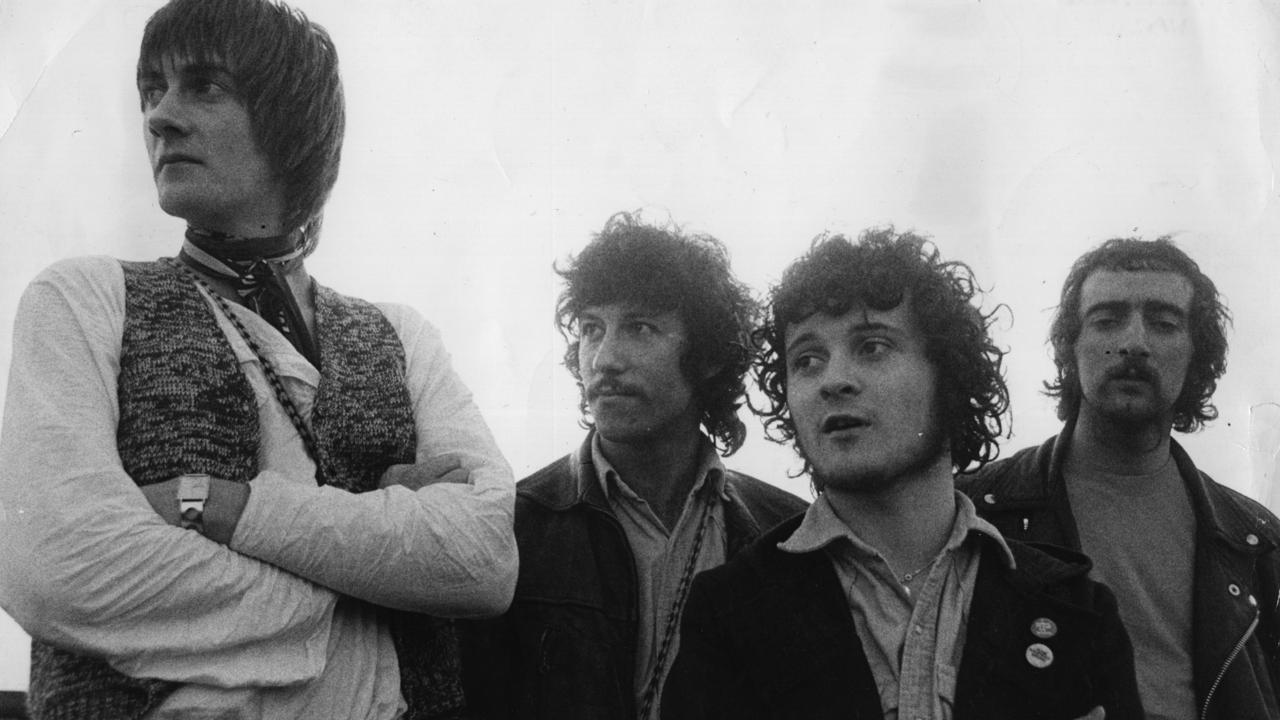 Fleetwood Mac, when their instrumental single 'Albatross' was topping the British charts. The line up is, from left to right; Mick Fleetwood, Peter Green, Jeremy Spencer and John McVie. (Photo by Keystone Features/Getty Images)