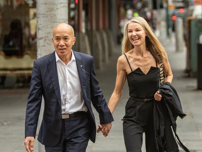 20th February 2023. The Daily Telegraph. News.Sydney, NSW, Australia.Pics by Julian Andrews.An Emotional Dr Charlie Teo arrives at the Health Care Complaints Commission Professional Standards Committee Inquiry in Sydney with his fiancee Traci Griffiths.Teo was greeted by a large crowd of well-wishers made up mostly of people whose lives he had saved and their relatives.