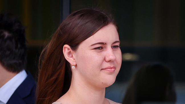 Brittany Higgins leaves the ACT Magistrates Court in Canberra. Picture: AFP