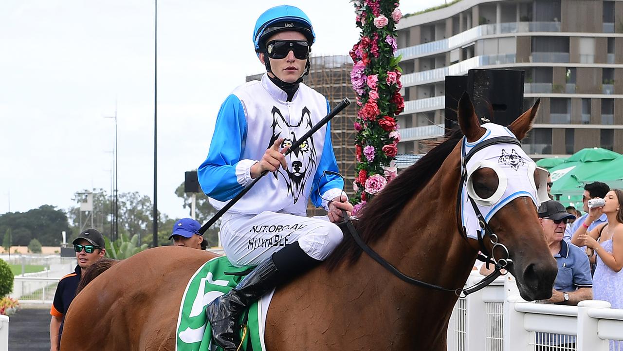 Justin Huxtable rides Genzai The Wolf to victory at Eagle Farm. Picture: Trackside Photography