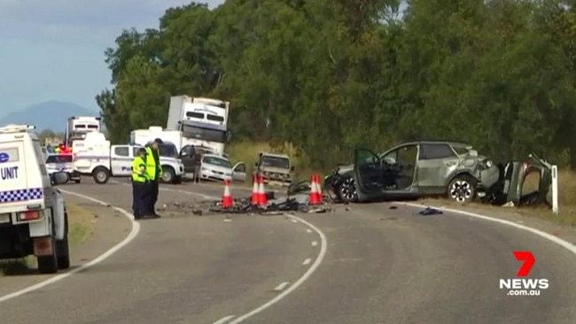 Vision of a crash in Wunjunga that killed two, captured by Seven news. Photo: 7 NEWS.