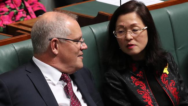 Prime Minister Scott Morrison and Gladys Liu in Parliament House in Canberra. Picture: Kym Smith