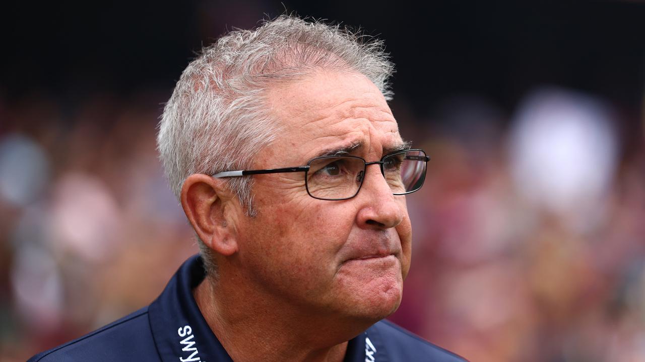 BRISBANE, AUSTRALIA - APRIL 29: Lions coach Chris Fagan during the round seven AFL match between Brisbane Lions and Fremantle Dockers at The Gabba, on April 29, 2023, in Brisbane, Australia. (Photo by Chris Hyde/AFL Photos/via Getty Images )