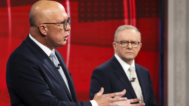 Anthony Albanese is again targeting Peter Dutton on the Coalition’s nuclear plan after calling it out during Tuesday night’s debate. Picture: Alex Ellinghausen / POOL / via NewsWire