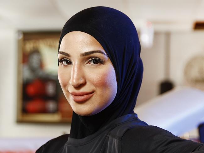 DAILY TELEGRAPH 2ND FEBRUARY 2023Pictured at the boxing gym she twins at in Greenacre is Australian boxer Tina Rahimi.Picture: Richard Dobson