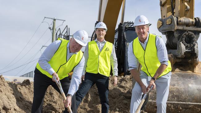 InvestLogan chair Steve Greenwood, Alder Developments managing director Greg Alder and Logan City mayor Darren Power break ground on The York office development in Beenleigh.