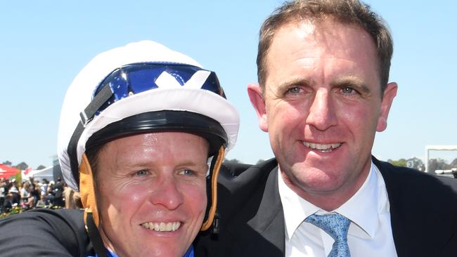 Kerrin McEvoy with Charlie Appleby (Photo by Vince Caligiuri/Getty Images)