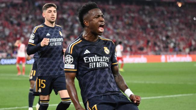 Vinicius Junior bagged a double for Real Madrid to rescue a draw in their Champions League semi final against Bayern Munich. (Photo by Kirill KUDRYAVTSEV / AFP)