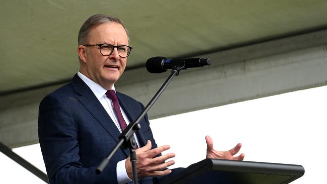 Prime Minister Anthony Albanese speaks at the ceremony. Picture: Jeremy Piper