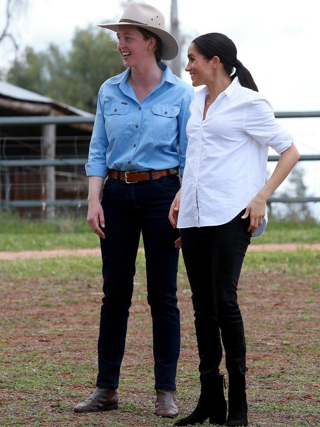 The Duchess of Sussex Meghan Markle wearing the Outland Denim jeans in Dubbo yesterday. Picture: Toby Zerna