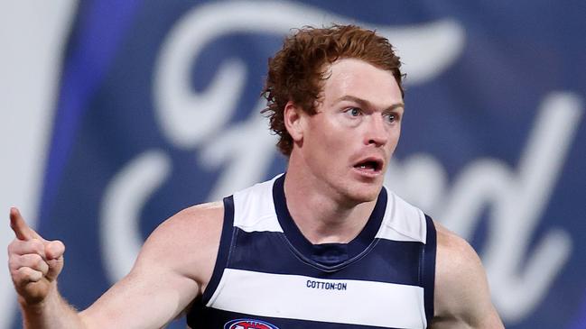 2022 AFL Football Round 20 - Geelong Cats V Western Bulldogs at GMHBA Stadium. Gary Rohan of the Geelong Cats  celebrates a goal. Picture: Mark Stewart