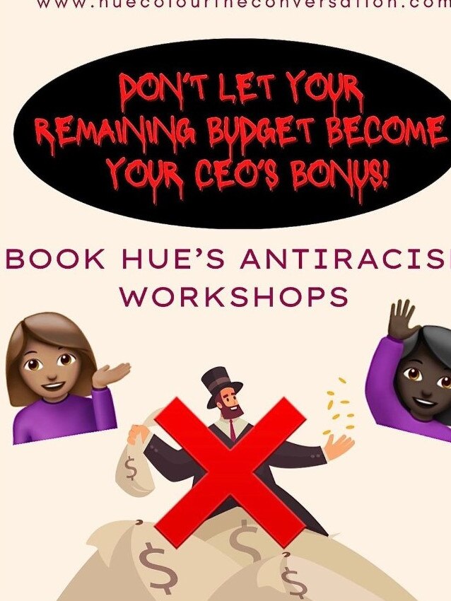 A post on Hue's Instagram depicting a cartoon CEO with a beard, top hat and suit, holding a bag of money, marked with a red cross. Picture: Instagram