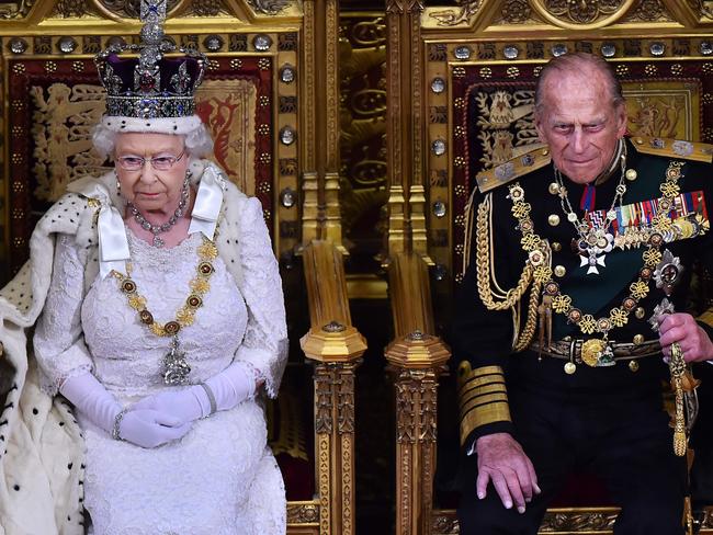 The Queen, with Prince Philip, wears the Imperial Crown at the House of Lords in 2015. Picture: AFP