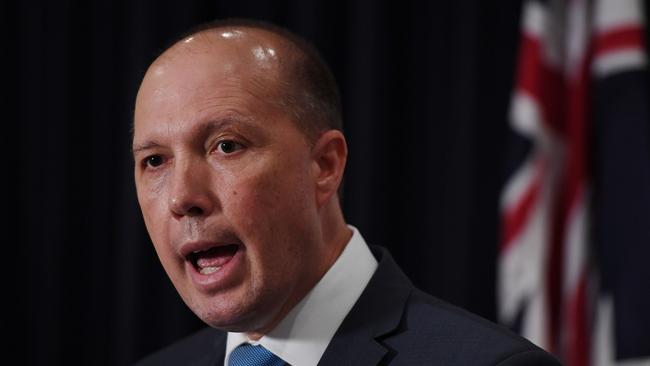 Minister for Immigration and Border Protection Peter Dutton is blaming Labor for watering down anti-terrorism laws. Picture: AAP