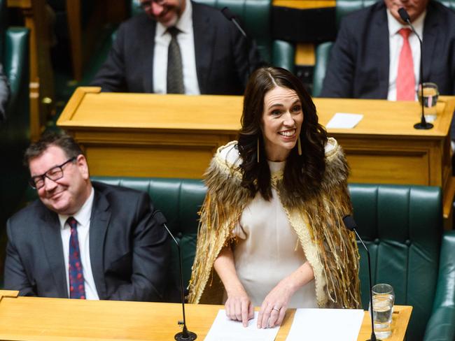 (FILES) Outgoing New Zealand prime minister Jacinda Ardern gives her valedictory speech in parliament in Wellington on April 5, 2023. Ex-New Zealand Prime Minister Jacinda Ardern announced on June 23, 2023, she will write a book about leadership to be published worldwide, after five tumultuous years in charge of the Pacific nation. (Photo by Mark Coote / AFP)