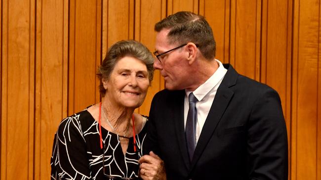 The investiture of newly elected Townsville City Councillors at the council chambers. New Townsville City Council Mayor Troy Thompson with his mother Jan Thompson. Picture: Evan Morgan