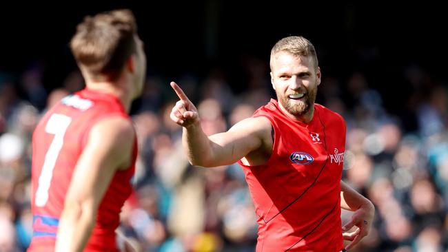 Jake Stringer celebrates a goal. Picture: Sarah Reed/AFL Photos via Getty Images