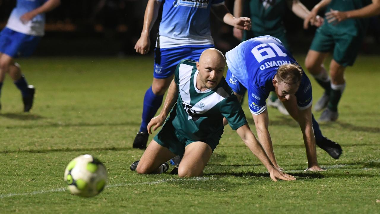 FOOTBALL CQ Premier League Div 1: Frenchville's Shane Lubbe and Bluebirds' Alexander Trovato