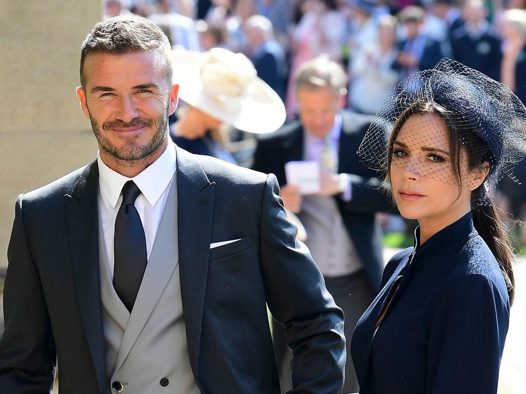 The Beckhams at the 2018 wedding of Prince Harry and Meghan Markle. Picture: AFP