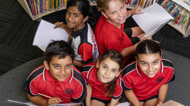 Richmond Primary School students Divyant 10, Samantha 11, Amelia 9, Will, 9, and Hana, 10, are made to feel confident at school. Picture: Kelly Barnes