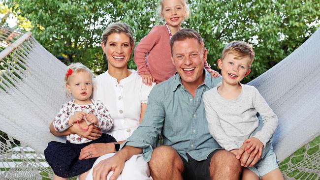 Ben Fordham, his wife Jodie Speers and three kids Freddie, Pearl and Marigold will spend the holidays in Avoca Beach this year. Picture: Tim Hunter.