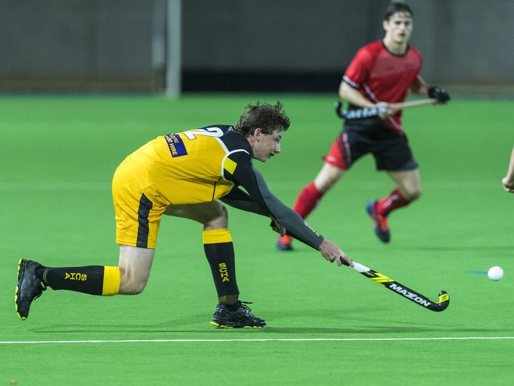 Henry Cronk of Sunshine Coast against Rockhampton in Hockey Queensland Championships at Clyde Park, Saturday, May 1, 2021. Picture: Kevin Farmer