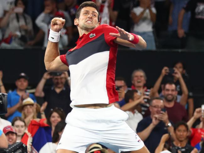 Serbia’s Novak Djokovic celebrates his win over South Africa’s Kevin Anderson. Picture: Getty Images