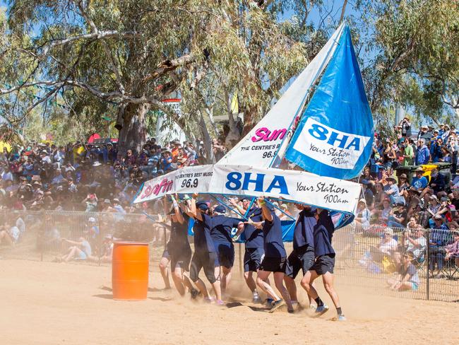 This maxi gets taken by a strong gust of wind during the Henley on Todd Regatta in Alice Springs. August 19 2017. Photo: EMMA MURRAY