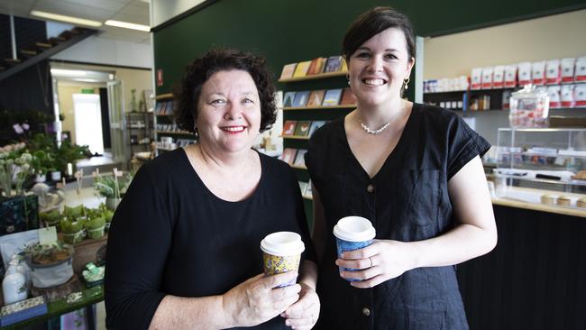 Julie and Meg Hopkins posing at Coddle &amp; Co coffee shop in Wooloowin. Picture: Attila Csaszar