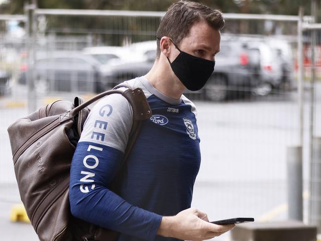 GEELONG, AUSTRALIA - JUNE 08: Patrick Dangerfield of the Cats arrives ahead of a closed training session at Kardinia Park on June 08, 2021 in Geelong, Australia. (Photo by Daniel Pockett/Getty Images)